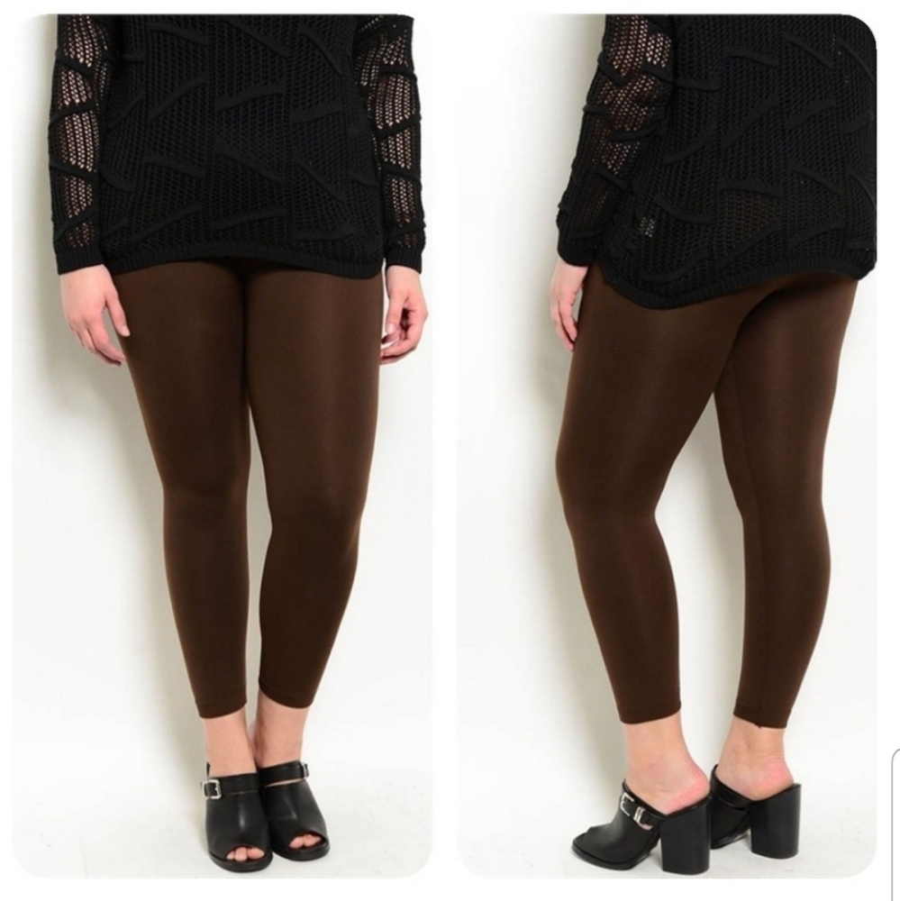 Plus size brown elastic waistband winter leggings